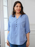 Camisa Feminina Plus Size Xadrez Tennesse Feminina Plus Size Azul / G1 E527