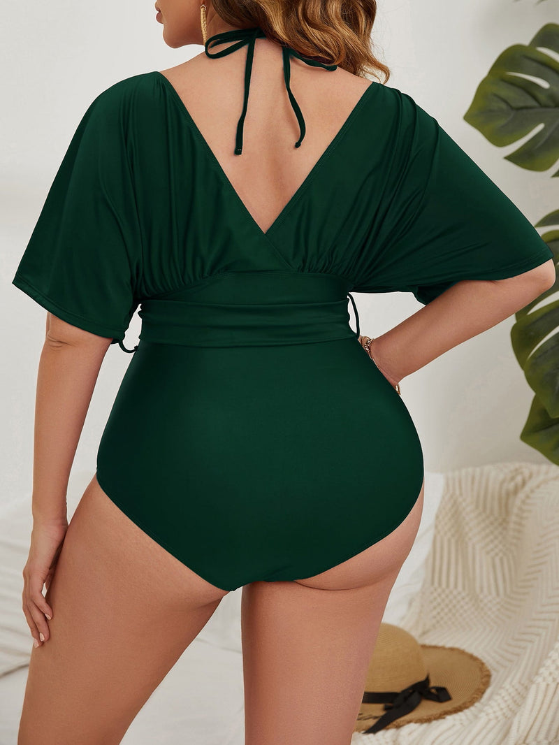 Maiô Feminino Frente Única Com Cinto E Nó Na Cintura 1 Peça Plus Size E024