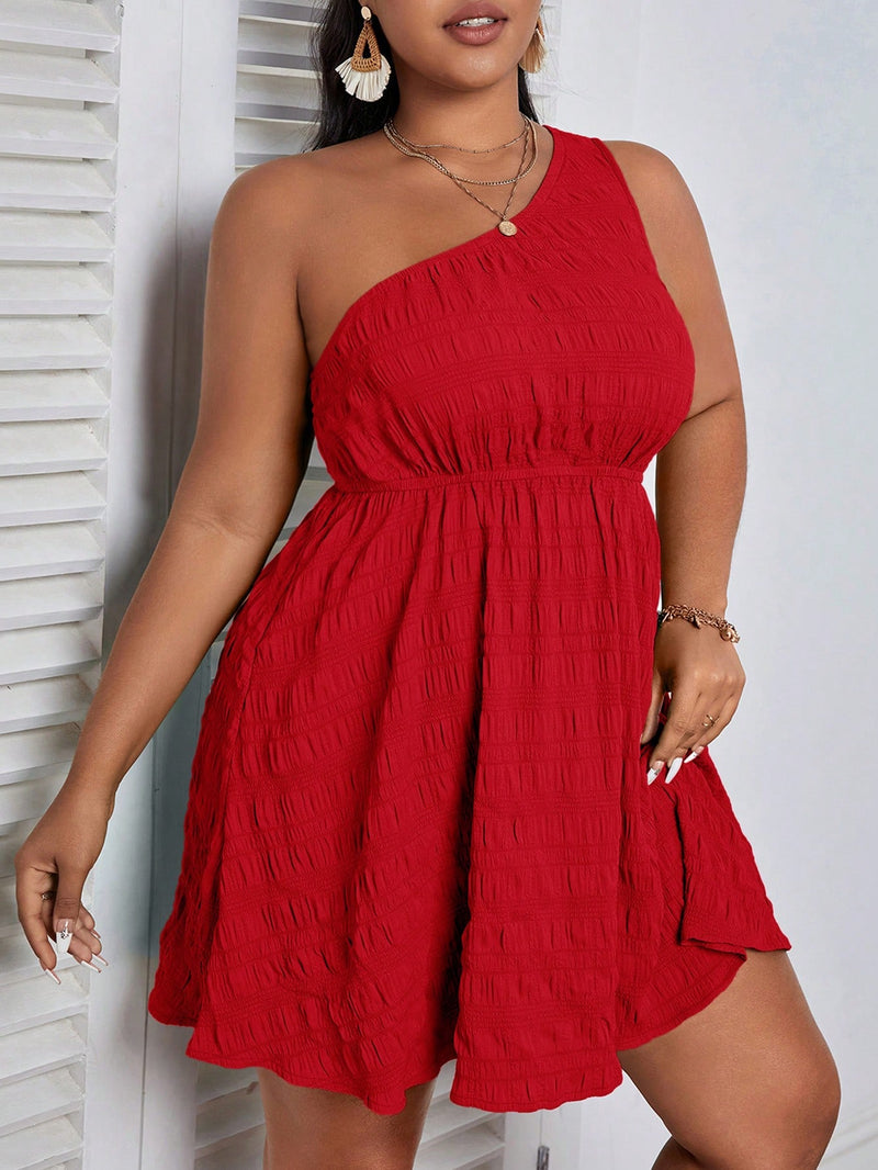 Vestido Feminino de Um Ombro Só e Cintura Marcada - Sybeli. Plus Size