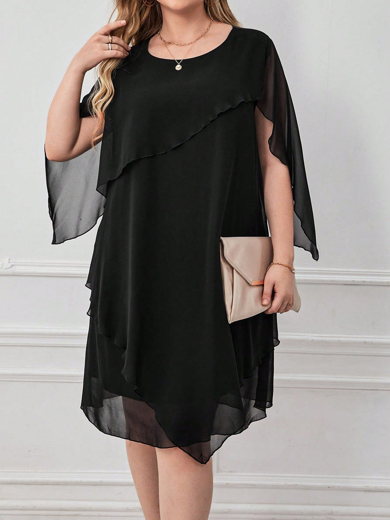 Vestido Feminino Manga Solta Luna Plus Size Preto / Gg E028