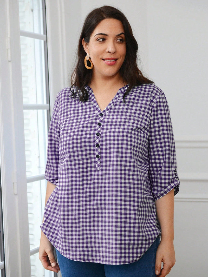 Camisa Feminina Plus Size Xadrez Tennesse Feminina Plus Size Roxo / G1 E527