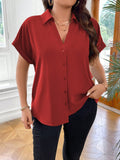 Camisa Feminina Com Botões Frontais Julia Plus Size Vermelho / Gg E046