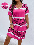 Vestido Feminino Estampado Manga Curta Leonice Plus Size Rosa 2 / Gg E093