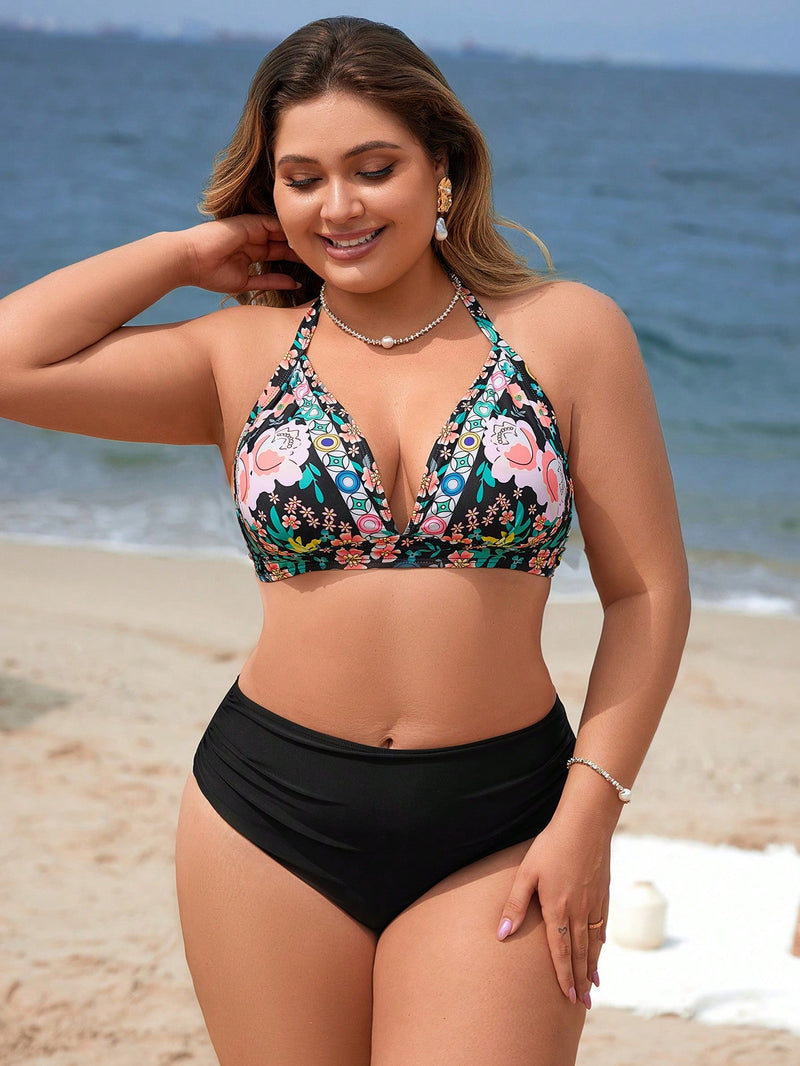 Biquíni Feminino com Estampa Floral e Cintura Alta - Anelyse. Plus Size