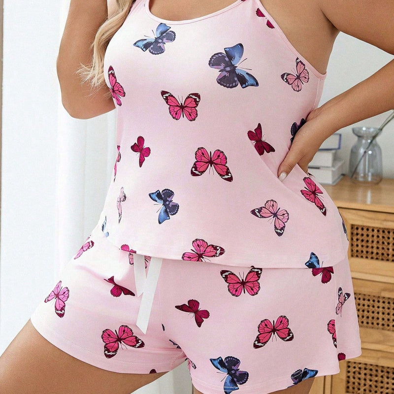 Pijama Estampa De Borboletas Feminina Plus Size E419