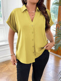 Camisa Feminina Com Botões Frontais Julia Plus Size Amarelo / Gg E046