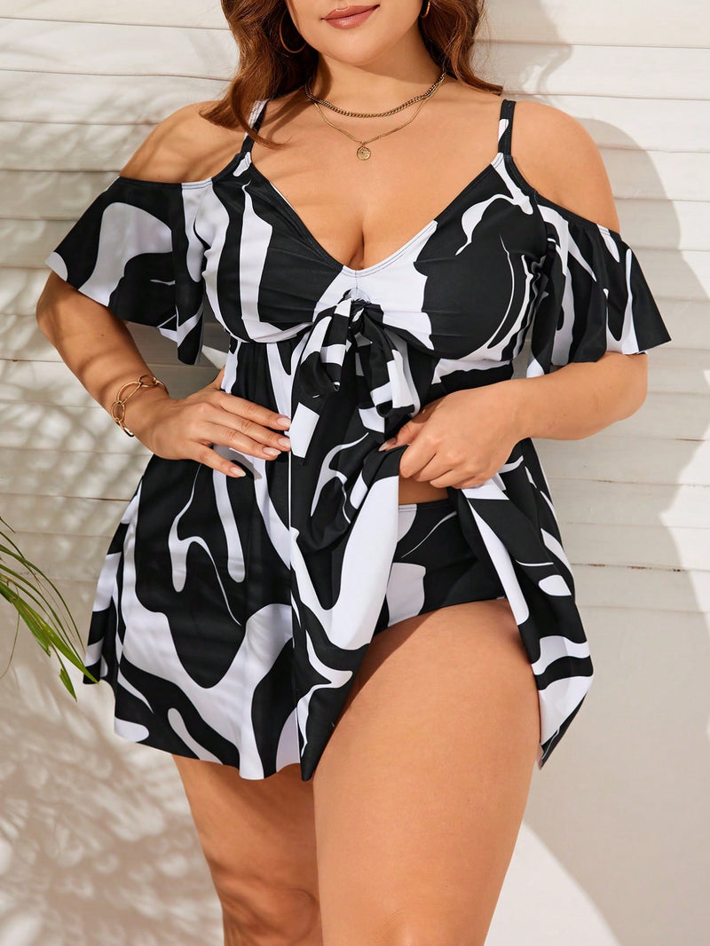 Biquini Feminino Elegante com Ombros Vazados e Laço Frontal – Alice. Plus Size