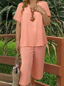 Conjunto Feminino Com Manga Curta Rayra. Plus Size Rosa Chiclete / Gg E577