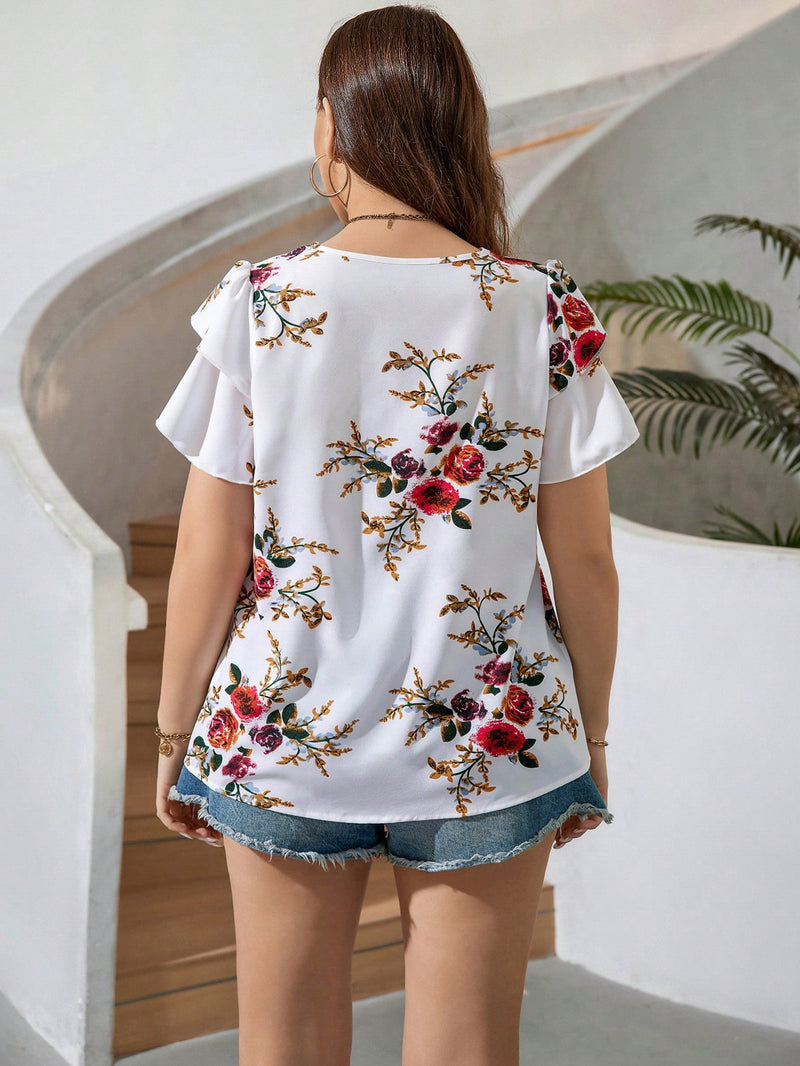 Camisa Feminina com Babados e Estampa Floral - Lya. Plus Size