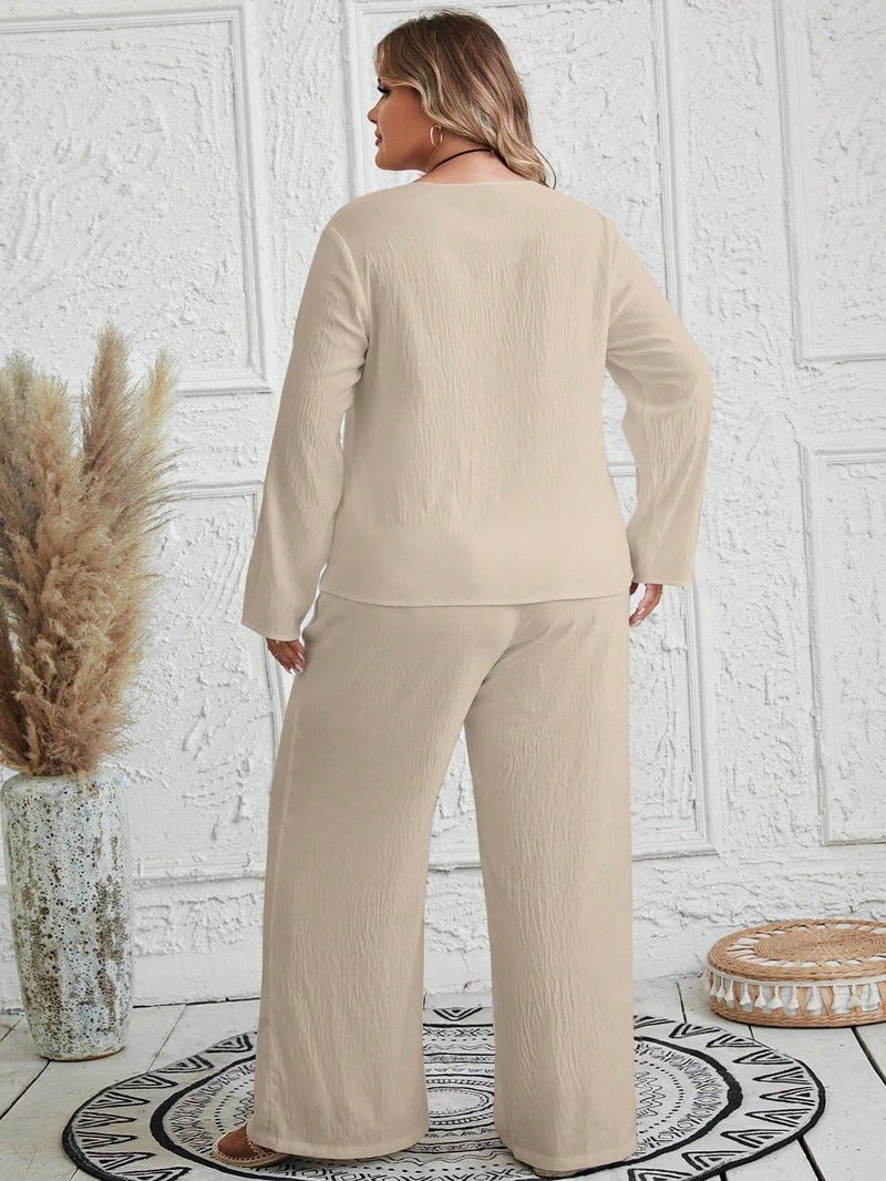 Conjunto Feminino Texturizado Brunellis Plus Size (E494)Conjunto