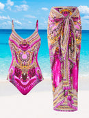 Maiô com saída de praia feminino e estampado Adriely. Plus Size