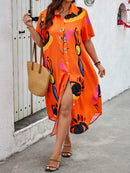 Vestido feminino tipo chamise estampado e longo Tania. Plus Size