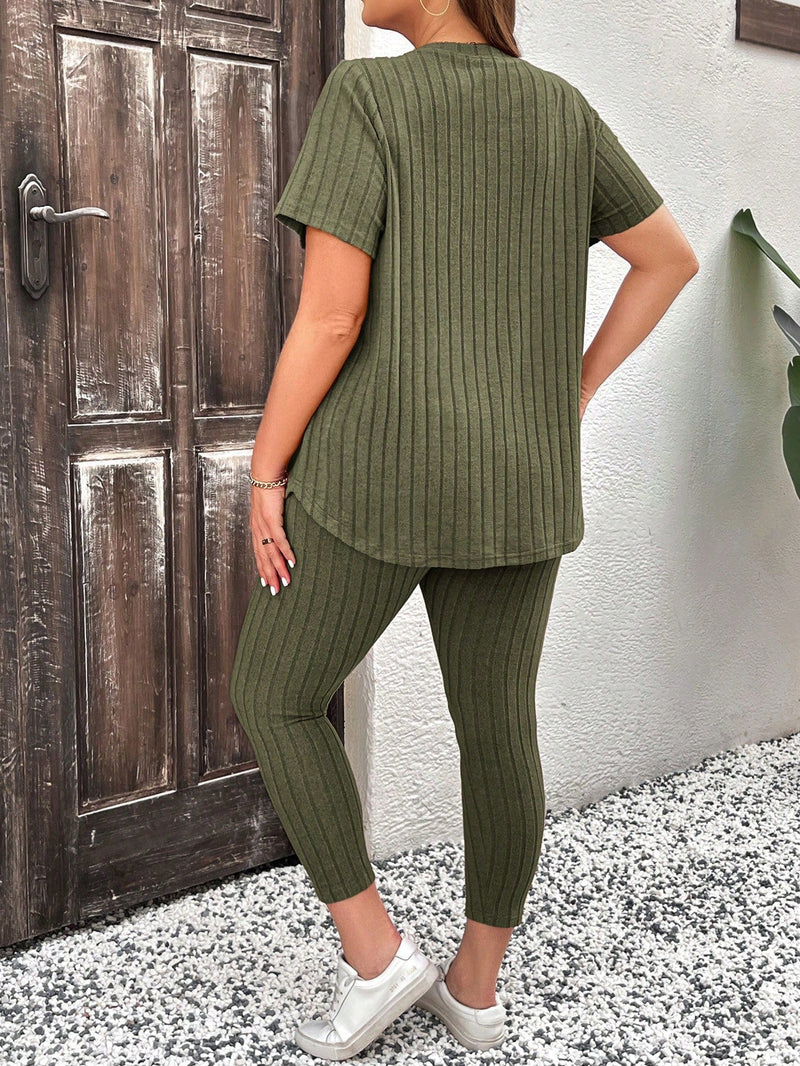 Conjunto Feminino Canelado Vania. Plus Size E579