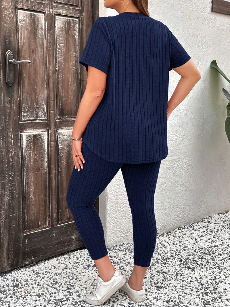 Conjunto Feminino Canelado Vania. Plus Size E579