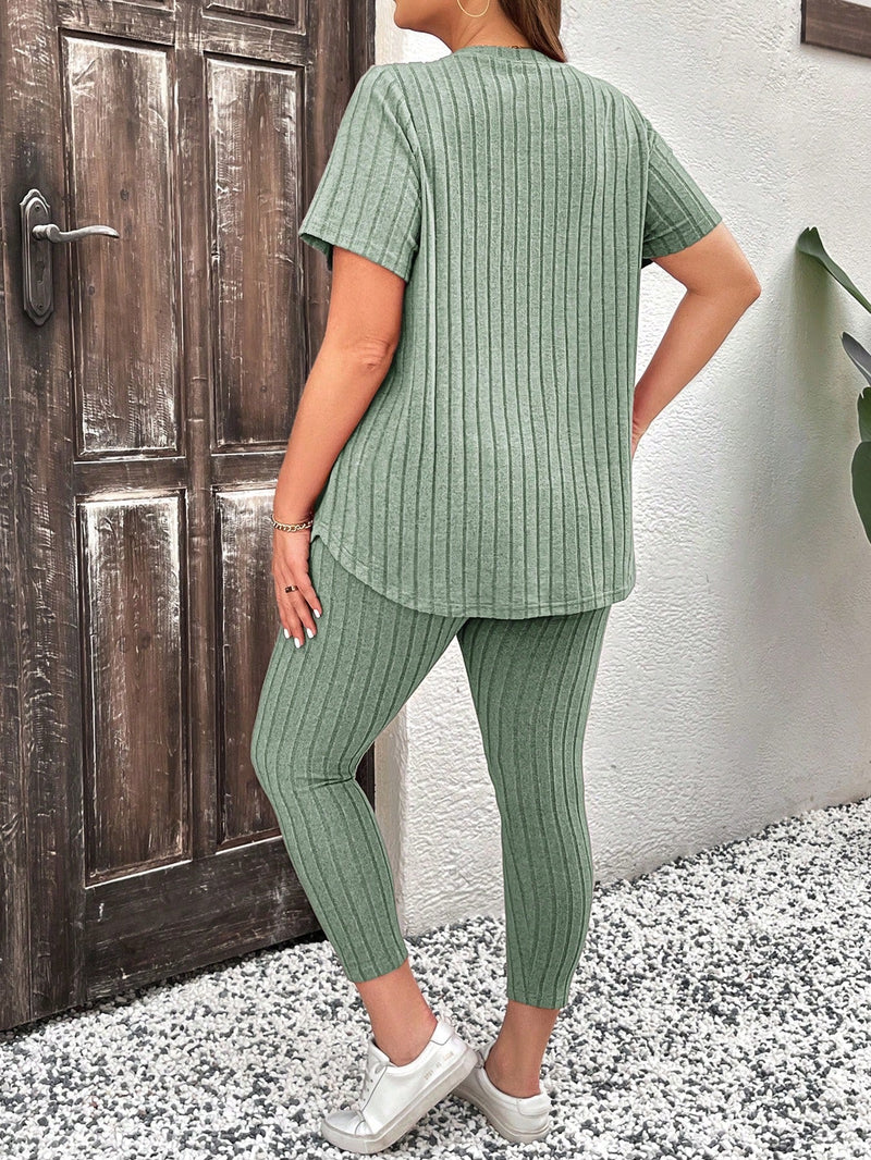 Conjunto Feminino Canelado Vania. Plus Size E579