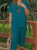 Conjunto Feminino Com Manga Curta Rayra. Plus Size Azul Petróleo / Gg E577