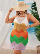 Saída de Praia Feminina Tricotada em Blocos de Cores - Helena. Plus Size