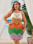 Saída de Praia Feminina Tricotada em Blocos de Cores - Helena. Plus Size