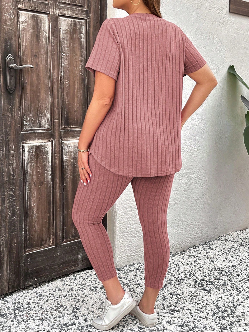 Conjunto Feminino Canelado Vania. Plus Size E579