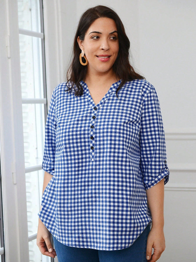 Camisa Feminina Plus Size Xadrez Tennesse Feminina Plus Size Azul Marinho / G1 E527