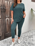 Conjunto Feminino Canelado Vania. Plus Size Azul Petróleo / Gg E579