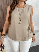 Blusa feminina sem mangas com laço lateral Nadia. Plus Size