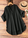 Blusa Feminina com Decote em V e Detalhe de Bainha Alta-Baixa - Vittoria. Plus Size