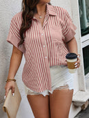 Camisa feminina casual listrada Karina. Plus Size