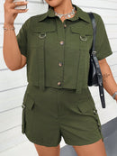 Conjunto feminino tipo militar de jaleco e bermuda Kessia. Plus Size