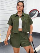 Conjunto feminino tipo militar de jaleco e bermuda Kessia. Plus Size