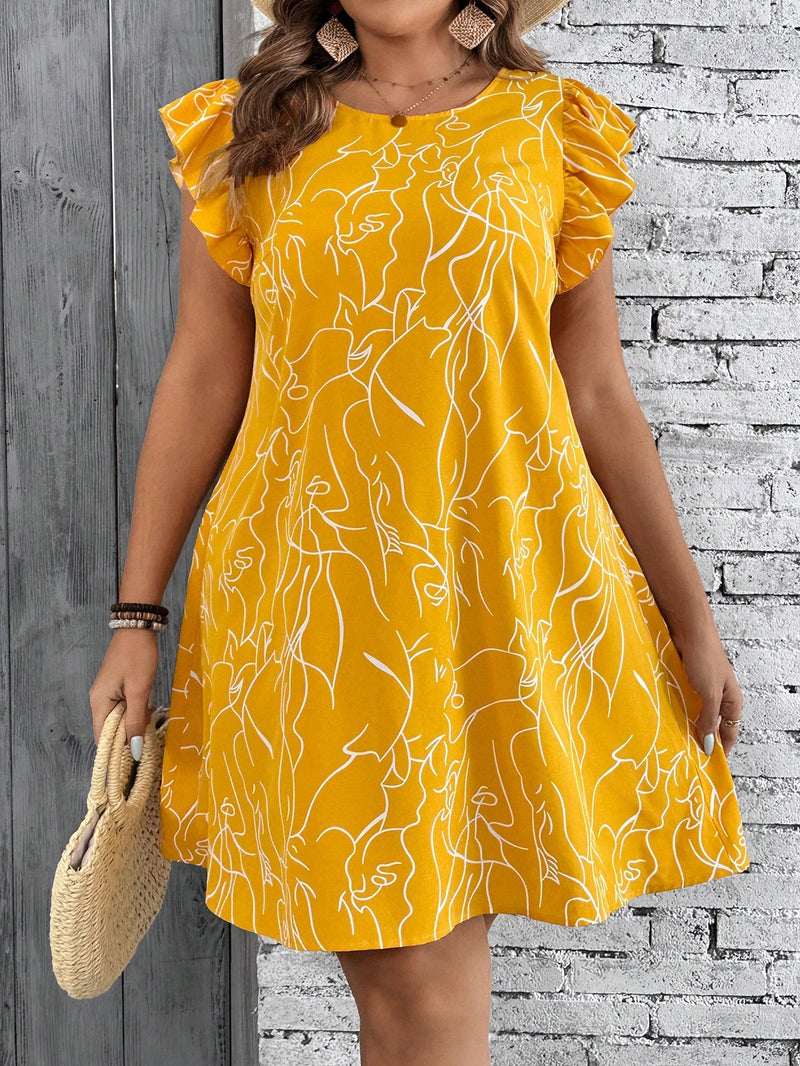 Vestido Feminino com Manga Curta e Estampa Abstrata - Camille. Plus Size