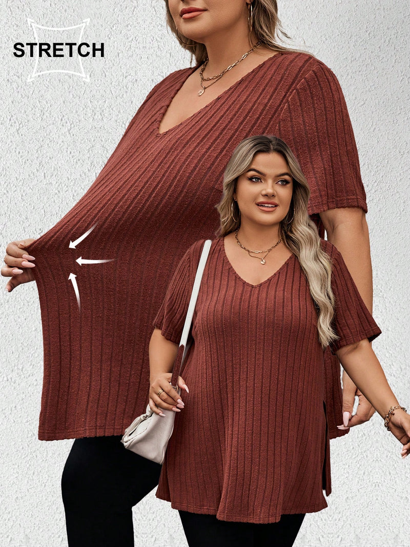 Camisa Feminina em Malha Canelada Natalia. Até G8 Plus Size