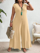 Macacão Feminino com Fechamento Frontal em Botões e Tecido Leve - Ilza. Plus Size