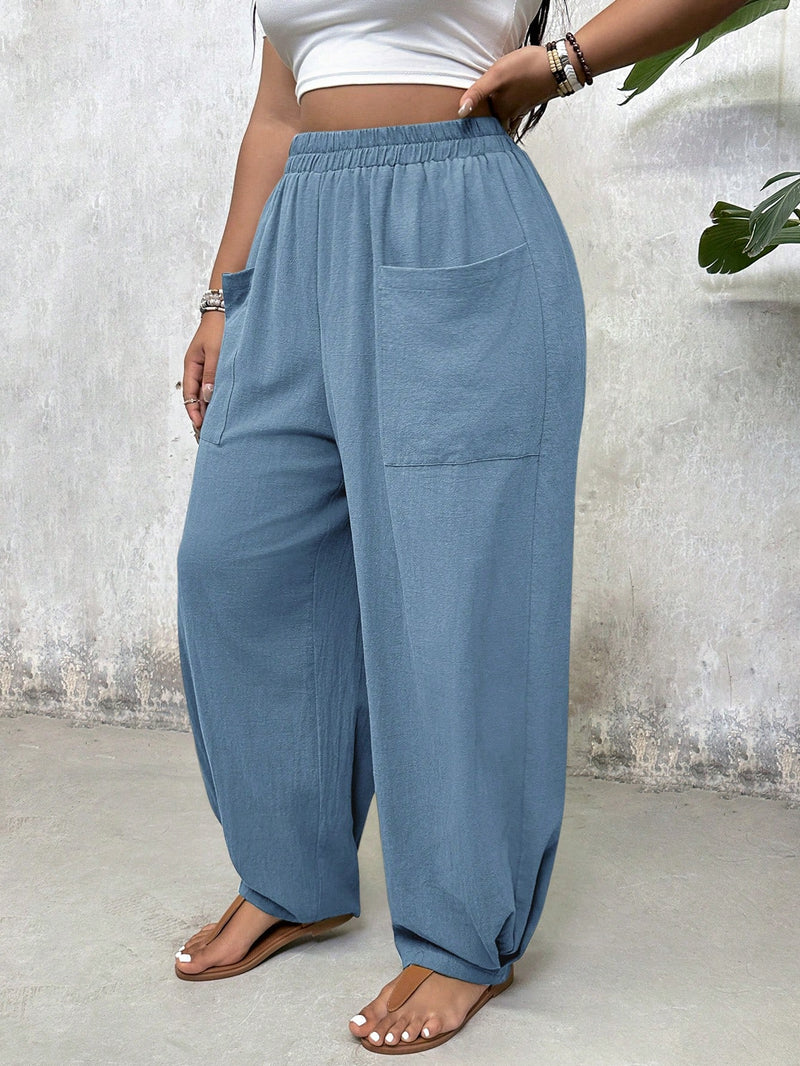 Calça Feminina com Cintura Elástica e Bolsos Mega. Plus Size