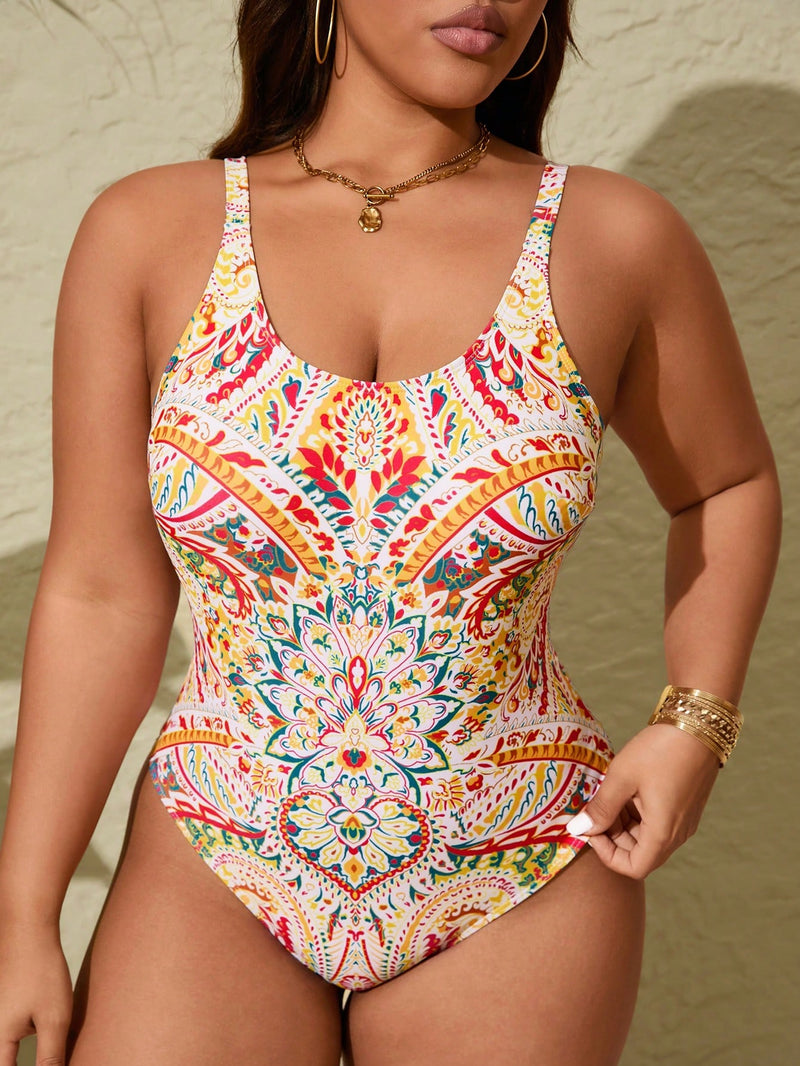 Maiô feminino estampado tipo mandala Joyce. Plus Size