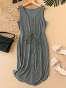 Vestido Feminino com Bolsos Frontal e Cintura Ajustável - Jady. Plus Size.