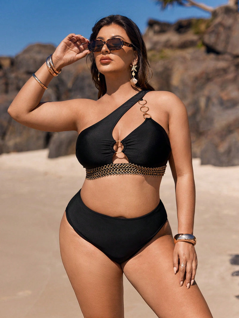 Biquíni Feminino Assimétrico com Detalhes em Argola e Cintura Alta - Arabella. Plus Size