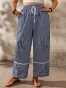 Calça casual feminina larga, estampa espinha de peixe Geane. Plus Size