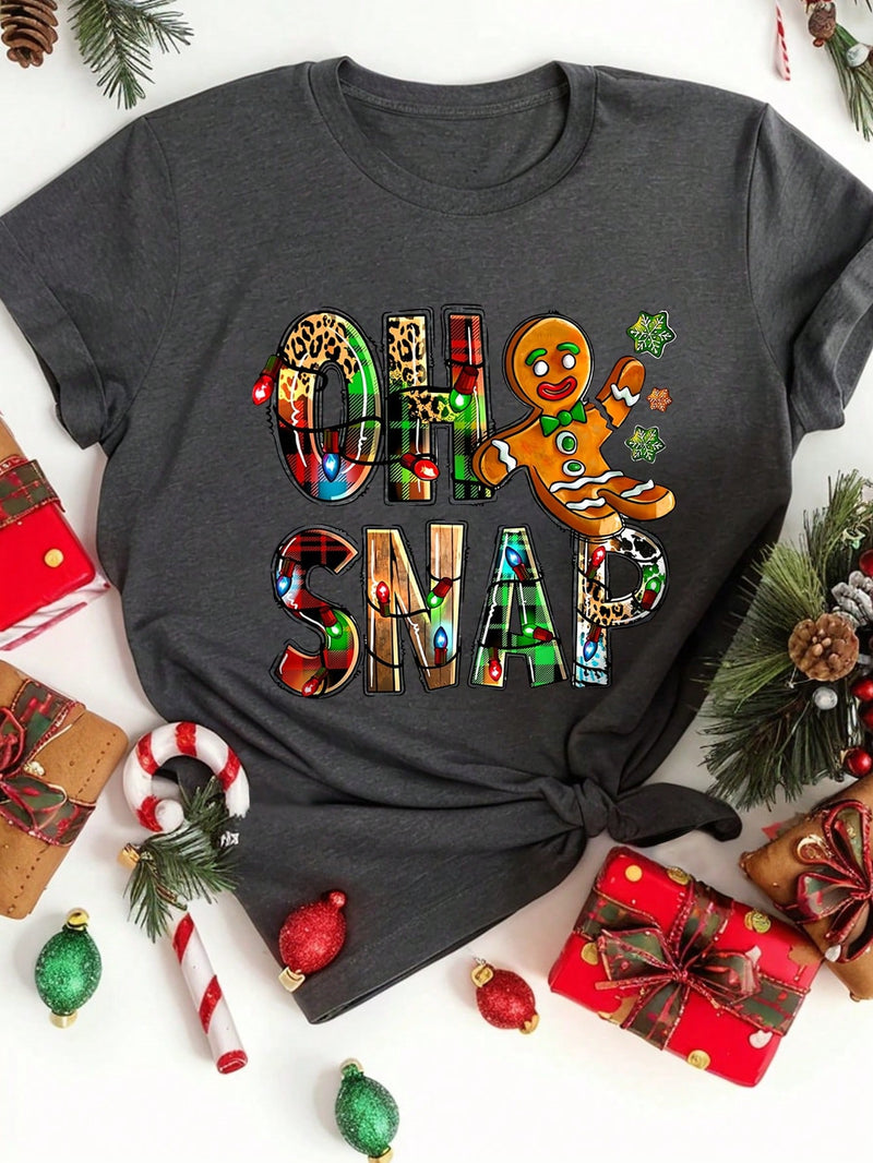 Camiseta Feminina de Natal de Manga Curta. Plus Size Até G8