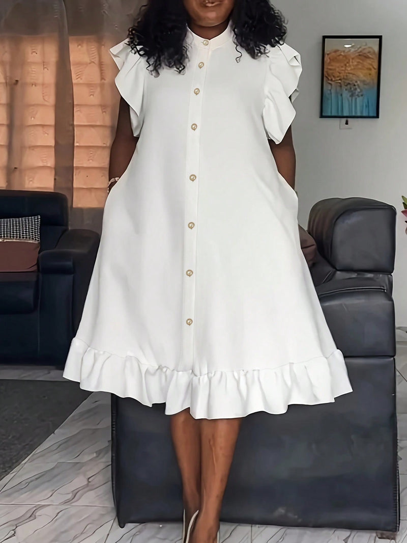 Vestido Feminino com Bolso, Detalhe de  Babado Karla. Plus Size