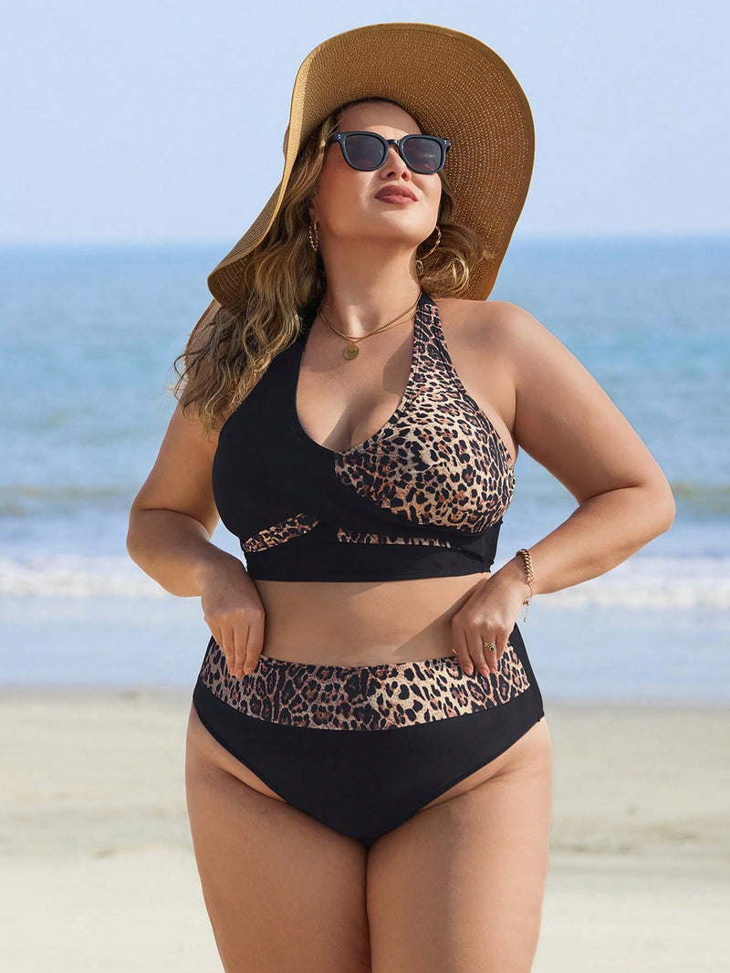 Biquíni Feminino com Estampa Animal Print e Costas nuas  - Brisna. Plus Size