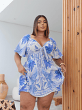 Vestido Feminino Macaquinho com sobreposição simulando um vestido Luna. Plus Size