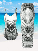 Maiô com saída de praia feminino e estampado Adriely. Plus Size