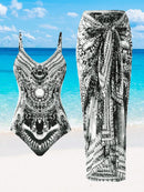 Maiô com saída de praia feminino e estampado Adriely. Plus Size