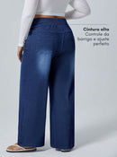 Calça Jeans de Caimento Solto de Malha Elástica - Dona. Plus Size
