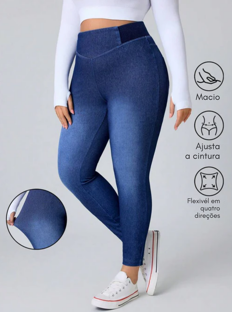 Calça jeans Feminina de Malha Cintura em V - Belle. Plus Size