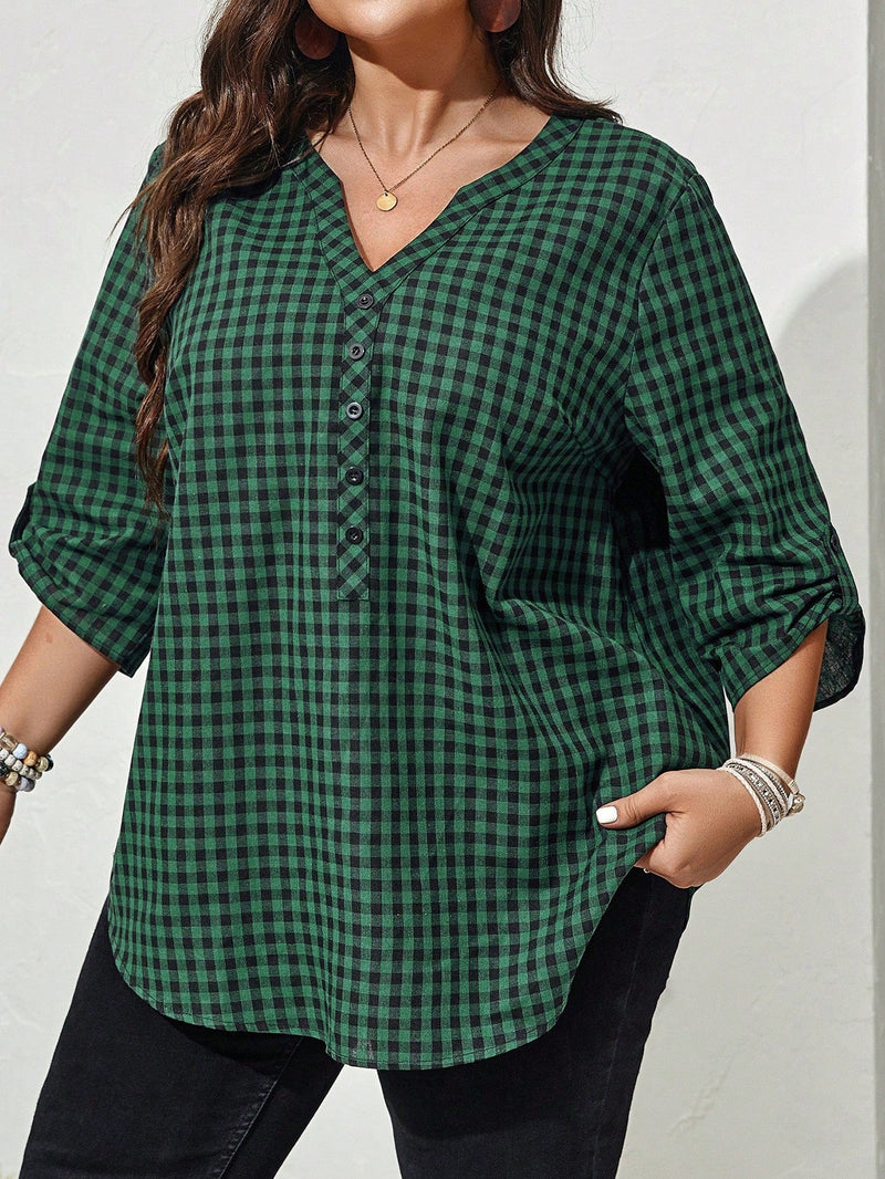 Camisa Feminina Plus Size Xadrez Tennesse Feminina Plus Size E527