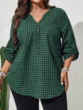 Camisa Feminina Plus Size Xadrez Tennesse Feminina Plus Size Verde Escuro / G1 E527