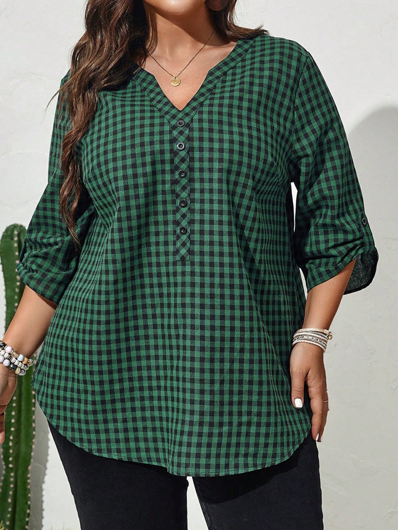 Camisa Feminina Plus Size Xadrez Tennesse Feminina Plus Size Verde Escuro / G1 E527