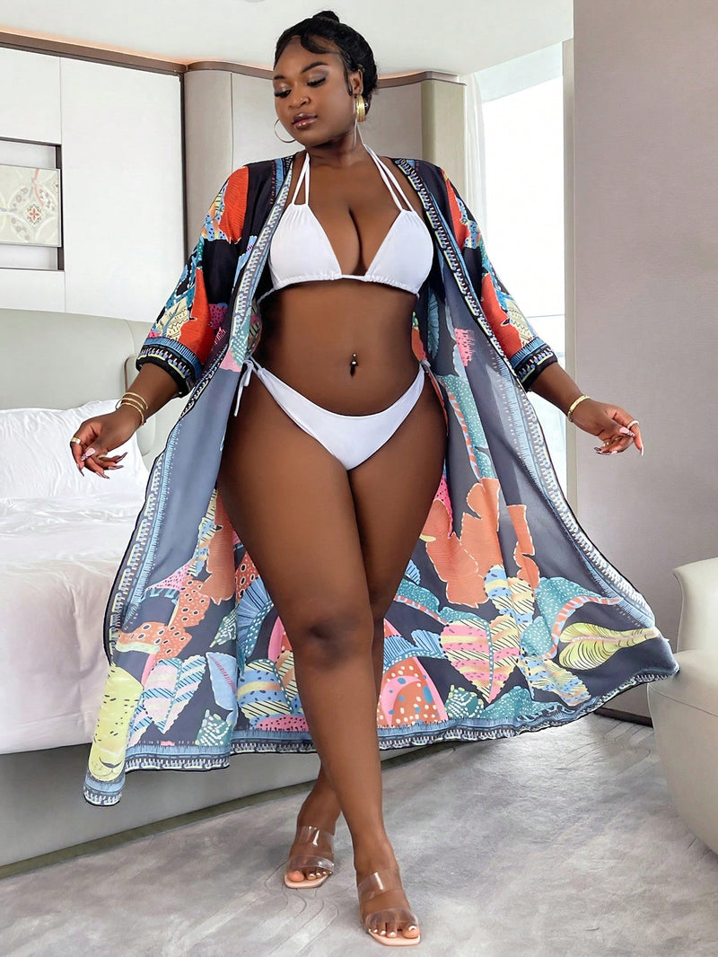 Saída de praia feminina estampada Leia. Plus Size